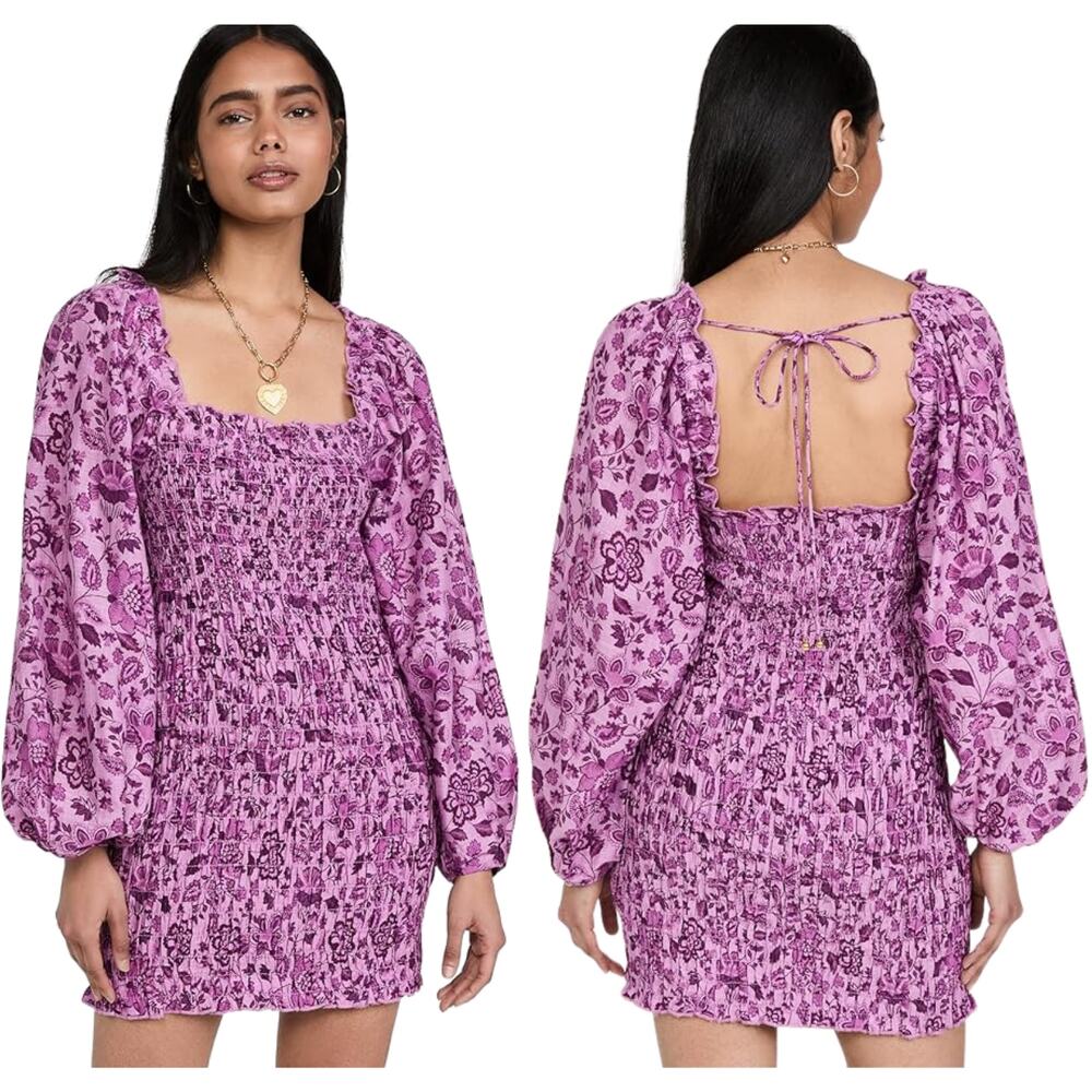 Free People Smock It to Me Mini Dress Floral Boho Summer Party Festival Preppy M